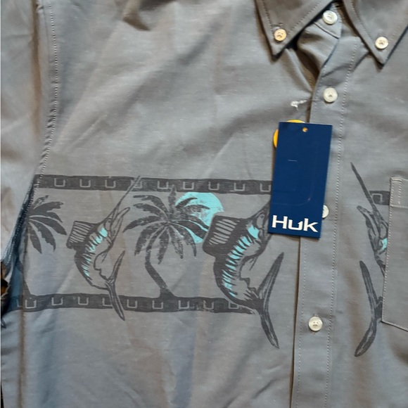 NWT HUK FISHING SS Kona Marlin Print Shirt - Picture 2 of 5